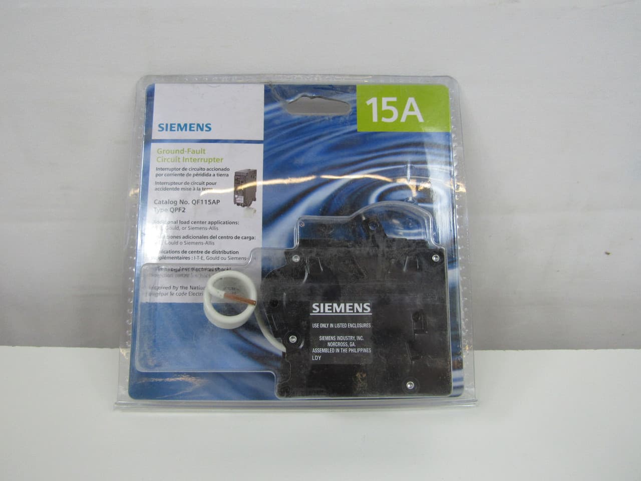 Siemens QF115AP BRKR QPF2 GFCI 5MA 1P 120V 15A 10KA RET Siemens QF115AP BRKR QPF2 GFCI 5MA 1P 120V 15A 10KA RET