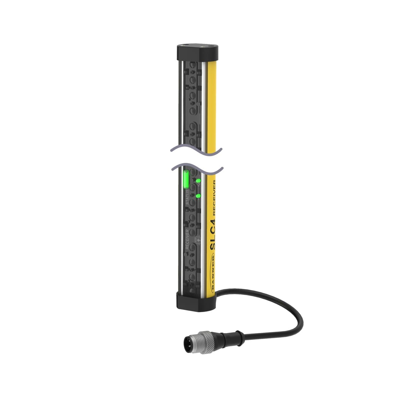 Banner SLC4R24-320P4 Banner Engineering SLC4R24-320P4 is a safety light curtain designed for hand detection with a protective height of 320mm and a resolution of 24mm. It features a polycarbonate housing and end cap in yellow, ensuring visibility. This model is pre-wired with a 300mm pigtail that terminates with a 4-pin Euro-style M12 connector for easy installation. It operates on a 24Vdc supply voltage and can function within an ambient air temperature range of -20 to +55°C. The SLC4R24-320P4 offers a degree of protection rated at IP65, making it suitable for various industrial environments. It has a net width of 27mm, a net height of 333mm, and a net depth of 23mm, with a 24mm beam spacing/pitch. The sensing distance ranges from 10cm to 2m. Additionally, it is equipped with 2 x digital outputs (24Vdc; 300mA; sourcing; redundant OSSD solid-state outputs) for enhanced safety measures. Banner SLC4R24-320P4 Banner Engineering SLC4R24-320P4 is a safety light curtain designed for hand detection with a protective height of 320mm and a resolution of 24mm. It features a polycarbonate housing and end cap in yellow, ensuring visibility. This model is pre-wired with a 300mm pigtail that terminates with a 4-pin Euro-style M12 connector for easy installation. It operates on a 24Vdc supply voltage and can function within an ambient air temperature range of -20 to +55°C. The SLC4R24-320P4 offers a degree of protection rated at IP65, making it suitable for various industrial environments. It has a net width of 27mm, a net height of 333mm, and a net depth of 23mm, with a 24mm beam spacing/pitch. The sensing distance ranges from 10cm to 2m. Additionally, it is equipped with 2 x digital outputs (24Vdc; 300mA; sourcing; redundant OSSD solid-state outputs) for enhanced safety measures.