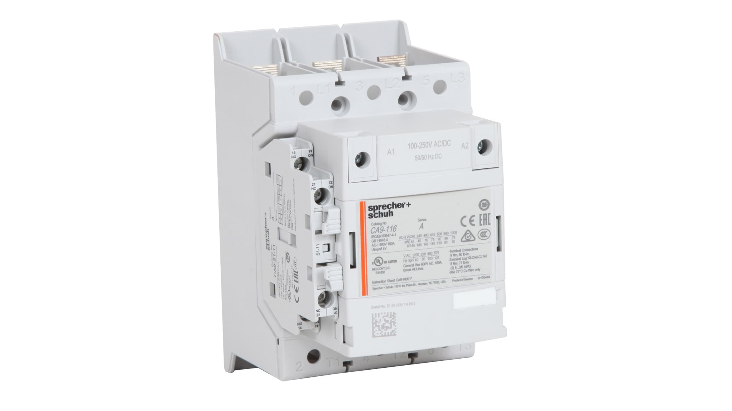 Sprecher + Schuh CA9-146-11-480W Sprecher + Schuh CA9-146-11-480W - CA9 Contactor, 146A, 250-500V 50-60 Hz AC/DC, 1NO1NC Sprecher + Schuh CA9-146-11-480W Sprecher + Schuh CA9-146-11-480W - CA9 Contactor, 146A, 250-500V 50-60 Hz AC/DC, 1NO1NC