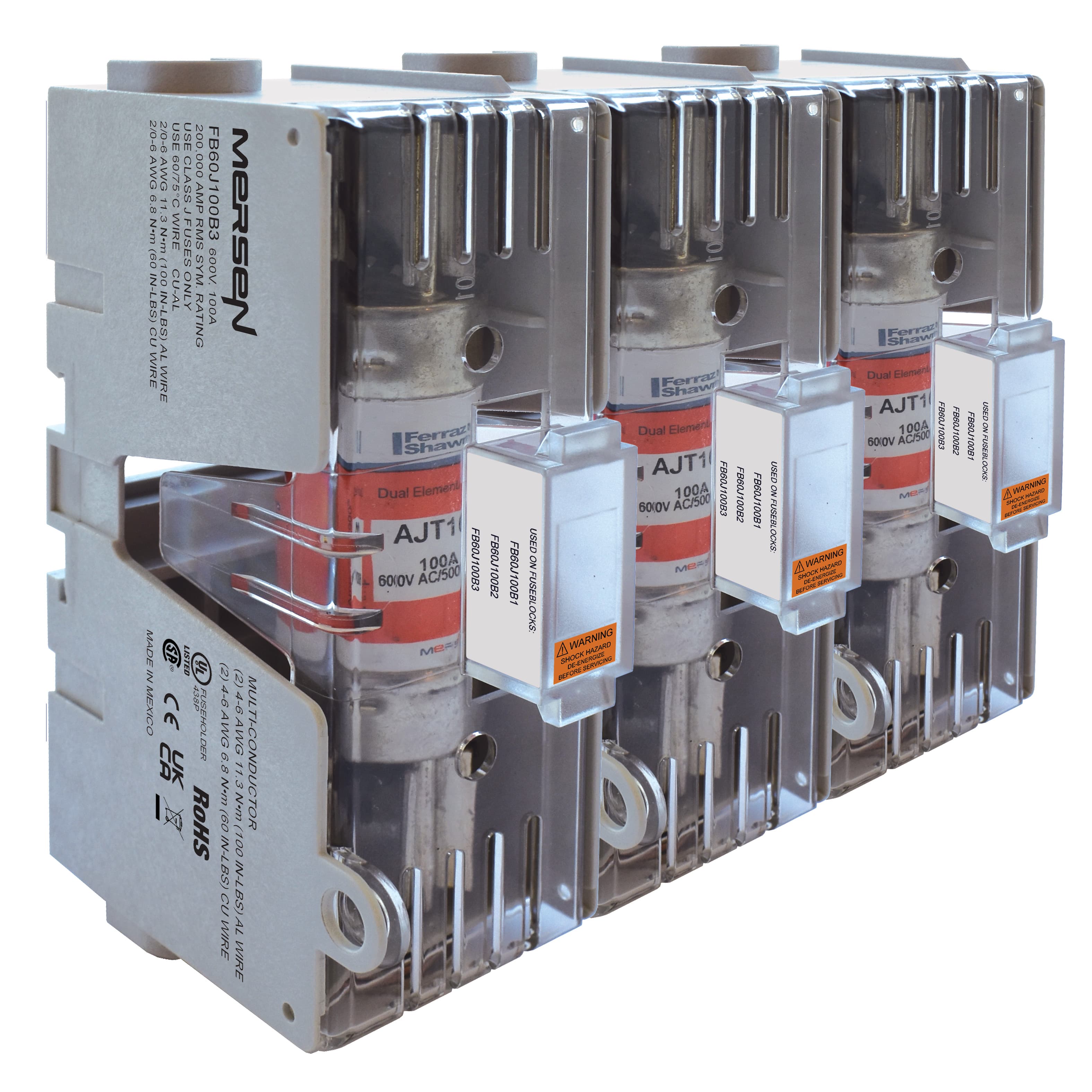 Mersen FB60J100B3 FB60J100B3 Mersen - Fuse Block 600VAC 600VDC Class J 100A 3-Pole Box Mersen FB60J100B3 FB60J100B3 Mersen - Fuse Block 600VAC 600VDC Class J 100A 3-Pole Box