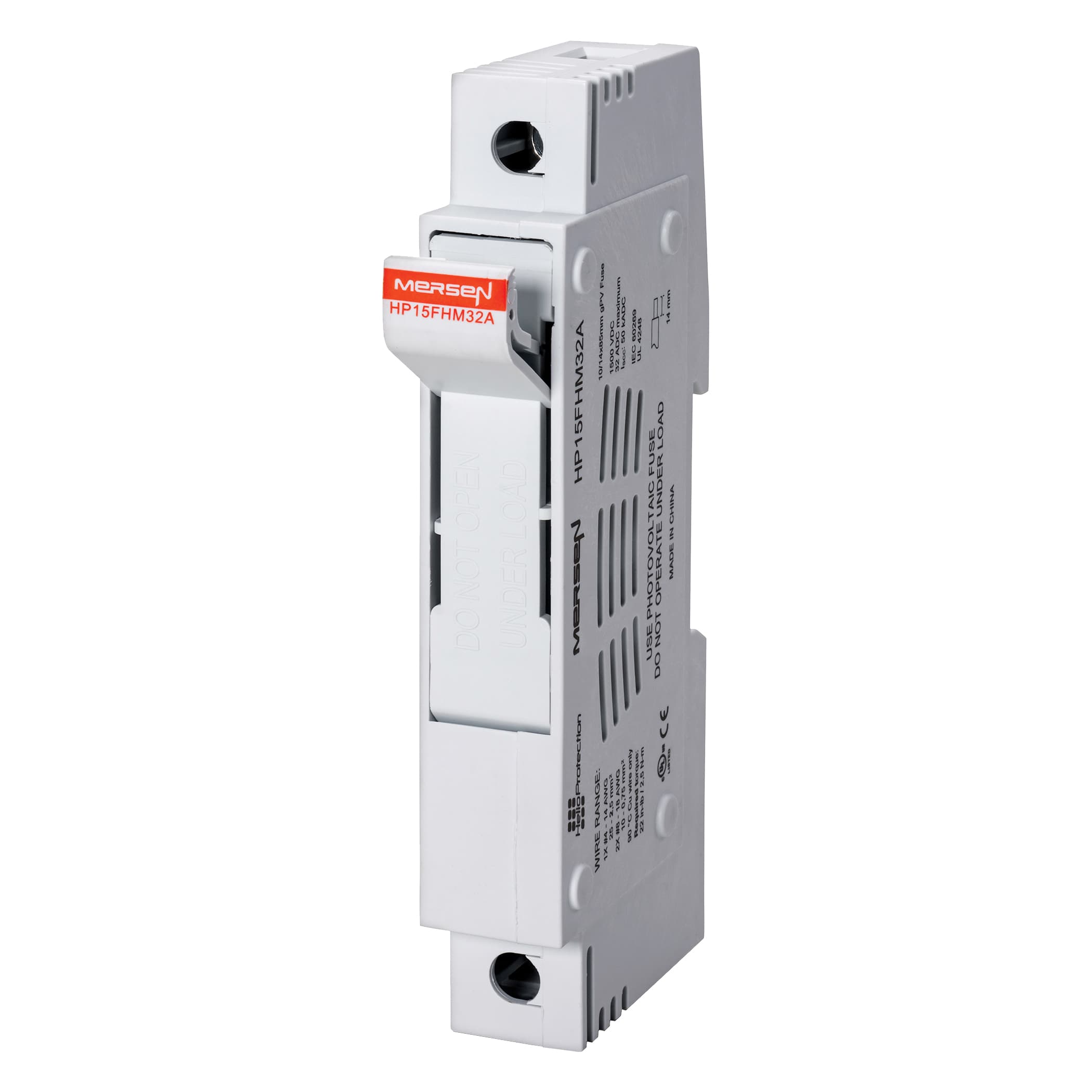 Mersen HP15FHM32A HP15FHM32A Mersen - Fuse Holder IEC+UL/CSA HelioProtection® Size 10x85 1500VDC IEC 1500VDC UL 1-Pole Box With LED DIN Rail mounting Mersen HP15FHM32A HP15FHM32A Mersen - Fuse Holder IEC+UL/CSA HelioProtection® Size 10x85 1500VDC IEC 1500VDC UL 1-Pole Box With LED DIN Rail mounting