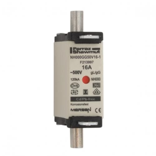 Mersen F213997 NH fuse-link gG, 500VAC, size 000, 16A double indicator/insulated tags Mersen F213997 NH fuse-link gG, 500VAC, size 000, 16A double indicator/insulated tags
