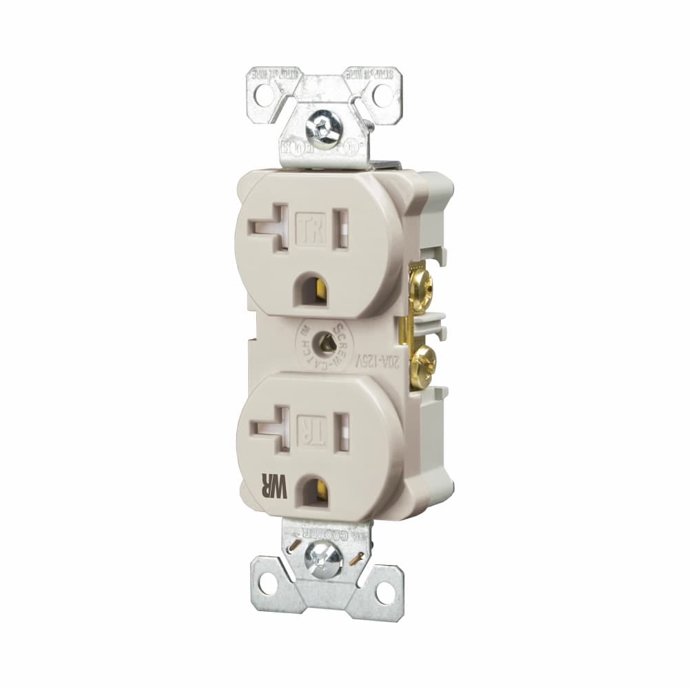 Eaton TWRBR20V TWRBR20V Eaton - Eaton commercial specification grade duplex receptacle,#14-10 AWG,20A,Commercial,Flush,125V,Back and side,Ivory,Nickel-plated brass,Weather resistant,Impact-resistant nylon face,Glass-filled nylon base,5-20R,Duplex,Screw,Nylon,Core pack Eaton TWRBR20V TWRBR20V Eaton - Eaton commercial specification grade duplex receptacle,#14-10 AWG,20A,Commercial,Flush,125V,Back and side,Ivory,Nickel-plated brass,Weather resistant,Impact-resistant nylon face,Glass-filled nylon base,5-20R,Duplex,Screw,Nylon,Core pack