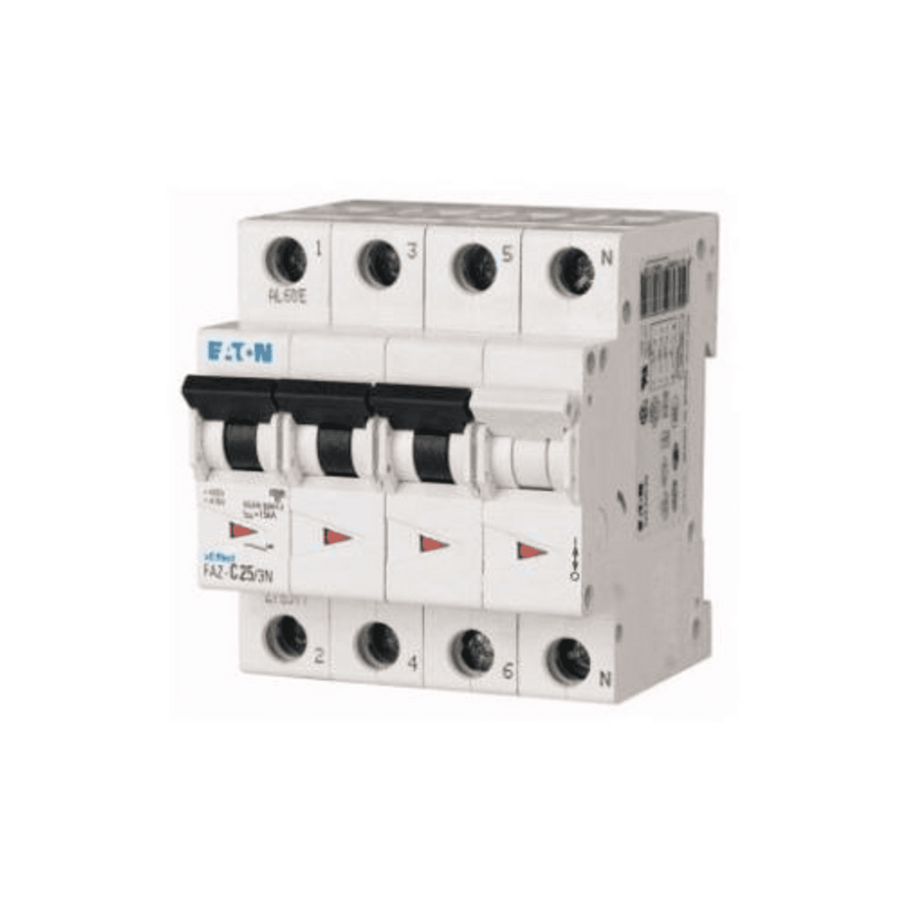 Eaton FAZ-B63/3N Eaton FAZ supplementary protector,UL 1077 Industrial miniature circuit breaker - supplementary protector,Low levels of inrush current are expected,63 A,15 kAIC,Three-pole + neutral,3-5X /n,50-60 Hz,Standard terminals,B Curve Eaton FAZ-B63/3N Eaton FAZ supplementary protector,UL 1077 Industrial miniature circuit breaker - supplementary protector,Low levels of inrush current are expected,63 A,15 kAIC,Three-pole + neutral,3-5X /n,50-60 Hz,Standard terminals,B Curve