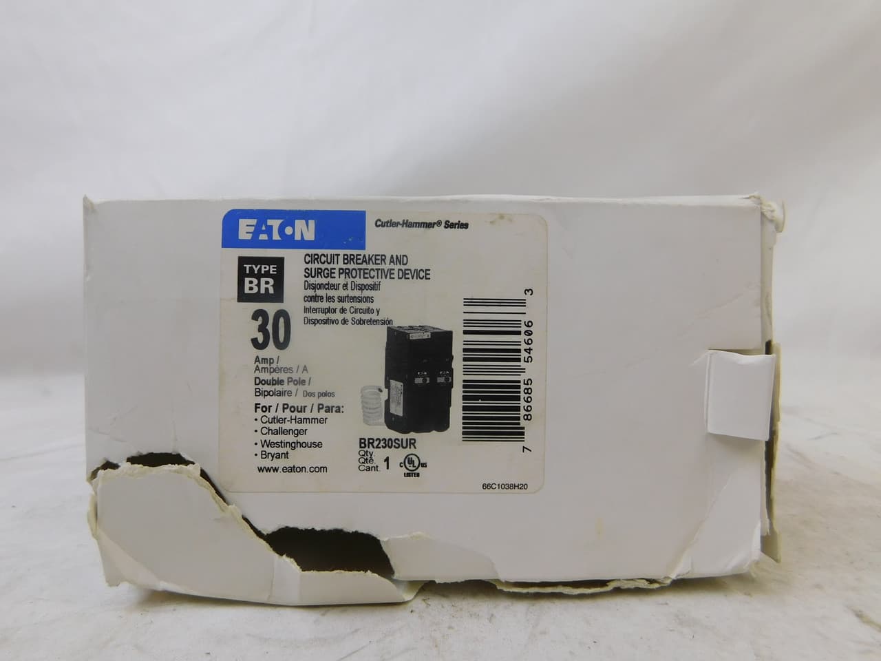 Eaton BR230SUR BR230SUR Eaton - Eaton BR residential surge breaker, Two-pole, 30 A, 10 kA nominal discharge, 36 kA surge current Eaton BR230SUR BR230SUR Eaton - Eaton BR residential surge breaker, Two-pole, 30 A, 10 kA nominal discharge, 36 kA surge current
