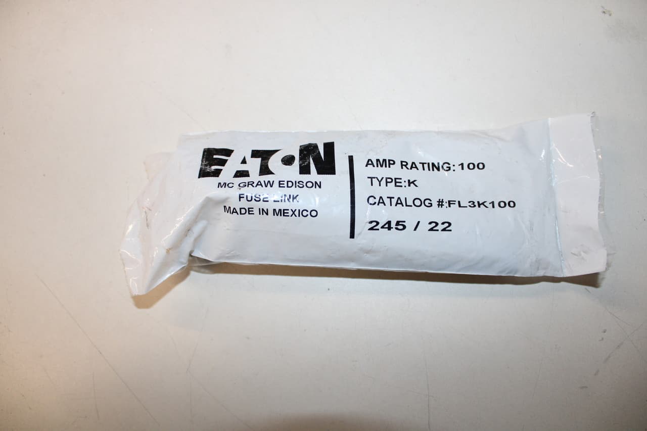 Eaton FL3K100 0.75" x 23", 27 kV, 100 A, EEI-NEMA Cutout, Universal Tin Element Cutout, Removable Button Head, Fast Acting, Type K, Expulsion Fuse Link Eaton FL3K100 0.75" x 23", 27 kV, 100 A, EEI-NEMA Cutout, Universal Tin Element Cutout, Removable Button Head, Fast Acting, Type K, Expulsion Fuse Link