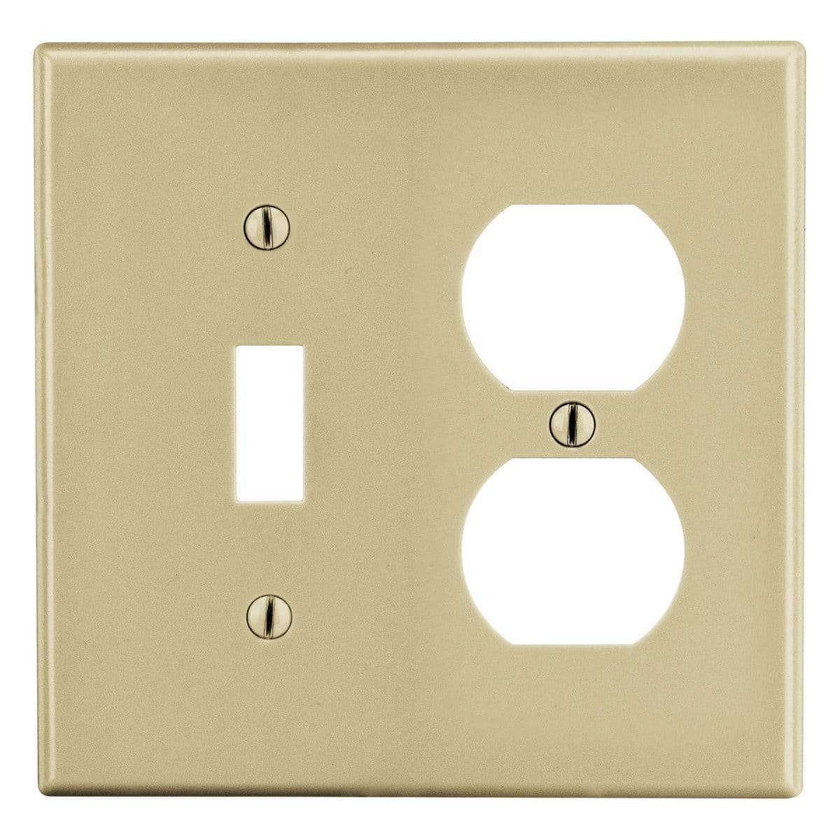 Hubbell PJ18I Wallplate, Mid-Size 2-Gang, 1) Duplex 1) Toggle, Ivory  ; High-impact, self-extinguishing polycarbonate material ; More Rigid ; Sharp lines and less dimpling ; Smooth satin finish ; Blends into wall with an optimum finish ; Smooth Satin Finish Hubbell PJ18I Wallplate, Mid-Size 2-Gang, 1) Duplex 1) Toggle, Ivory  ; High-impact, self-extinguishing polycarbonate material ; More Rigid ; Sharp lines and less dimpling ; Smooth satin finish ; Blends into wall with an optimum finish ; Smooth Satin Finish