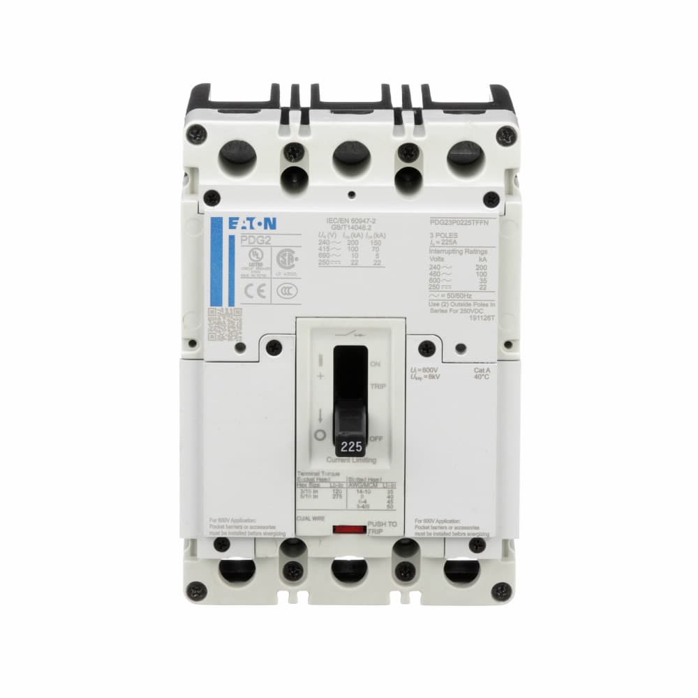 Eaton PDG23K0050TFFL Eaton Power Defense molded case circuit breaker, Globally Rated, Frame 2, Three Pole, 50A, 50kA/480V, T-M (Fxd-Fxd) TU, Standard Terminals Load Only (PDG2X3T100) Eaton PDG23K0050TFFL Eaton Power Defense molded case circuit breaker, Globally Rated, Frame 2, Three Pole, 50A, 50kA/480V, T-M (Fxd-Fxd) TU, Standard Terminals Load Only (PDG2X3T100)