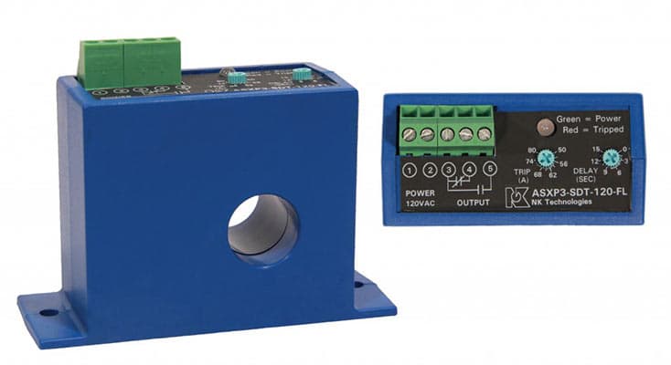 NK Technologies ASXP3-SDT-120-FL AC Current Switch with Time Delay, Solid Core, Adjustable Setpoint, 50-80 Amp Range, 120 VAC Powered, SPDT, 1 A @ 120 VAC, 2 A @ 30 VDC NK Technologies ASXP3-SDT-120-FL AC Current Switch with Time Delay, Solid Core, Adjustable Setpoint, 50-80 Amp Range, 120 VAC Powered, SPDT, 1 A @ 120 VAC, 2 A @ 30 VDC