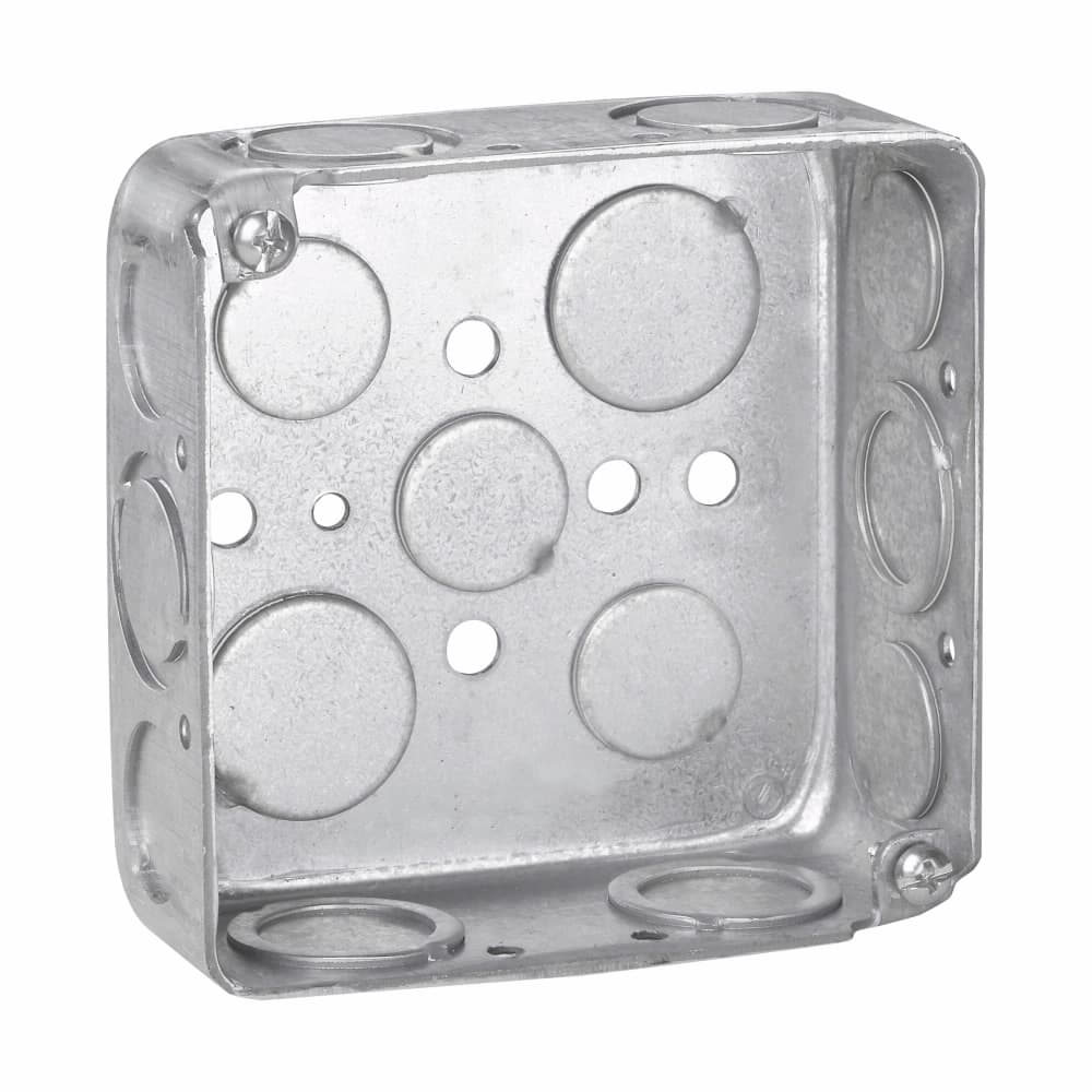 Eaton TP405 Eaton Crouse-Hinds series Square Outlet Box, (3) 1/2", (2) 3/4", 4", Conduit (no clamps), Drawn, 1-1/2", Steel, (4) 1/2", (6) 1/2", (1) 3/4" C, 22.0 cubic inch capacity Eaton TP405 Eaton Crouse-Hinds series Square Outlet Box, (3) 1/2", (2) 3/4", 4", Conduit (no clamps), Drawn, 1-1/2", Steel, (4) 1/2", (6) 1/2", (1) 3/4" C, 22.0 cubic inch capacity