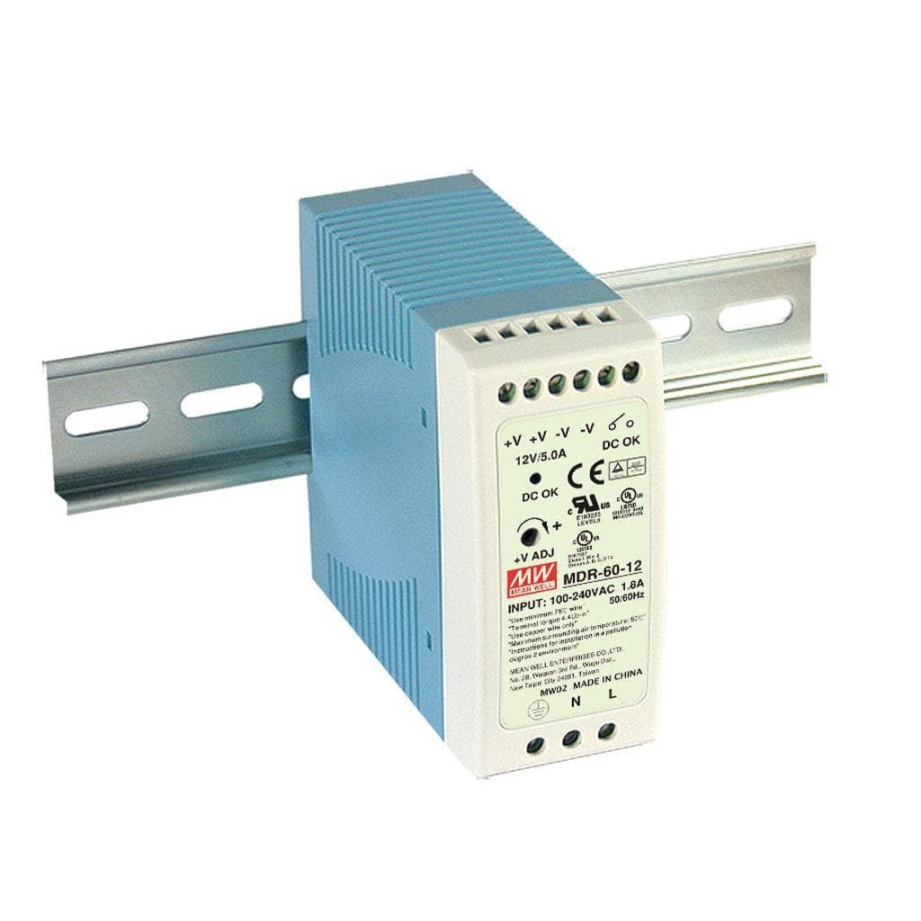 MEAN WELL MDR-60-12 AC-DC Industrial DIN rail power supply; Output 12Vdc at 5A; plastic case MEAN WELL MDR-60-12 AC-DC Industrial DIN rail power supply; Output 12Vdc at 5A; plastic case