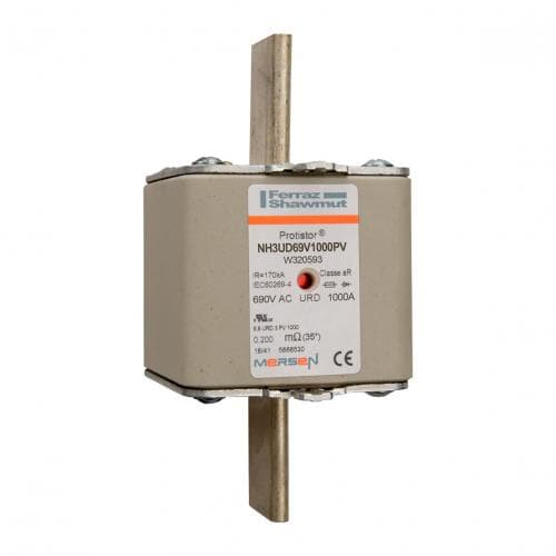 Mersen W320593 W320593 Mersen - Square Body High-Speed Fuse Protistor® NH Size 3 aR 690VAC IEC 700VAC UL 1000A With Double indicator Plain Blades Mersen W320593 W320593 Mersen - Square Body High-Speed Fuse Protistor® NH Size 3 aR 690VAC IEC 700VAC UL 1000A With Double indicator Plain Blades