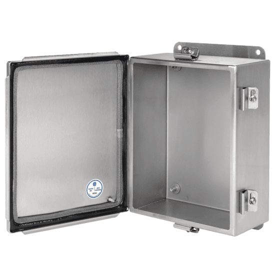 Hoffman A1412CHEMCSS Continuous Hinge with Clamps Junction Box, EMC, Type 4X, 14x12x6, SS 304 Hoffman A1412CHEMCSS Continuous Hinge with Clamps Junction Box, EMC, Type 4X, 14x12x6, SS 304