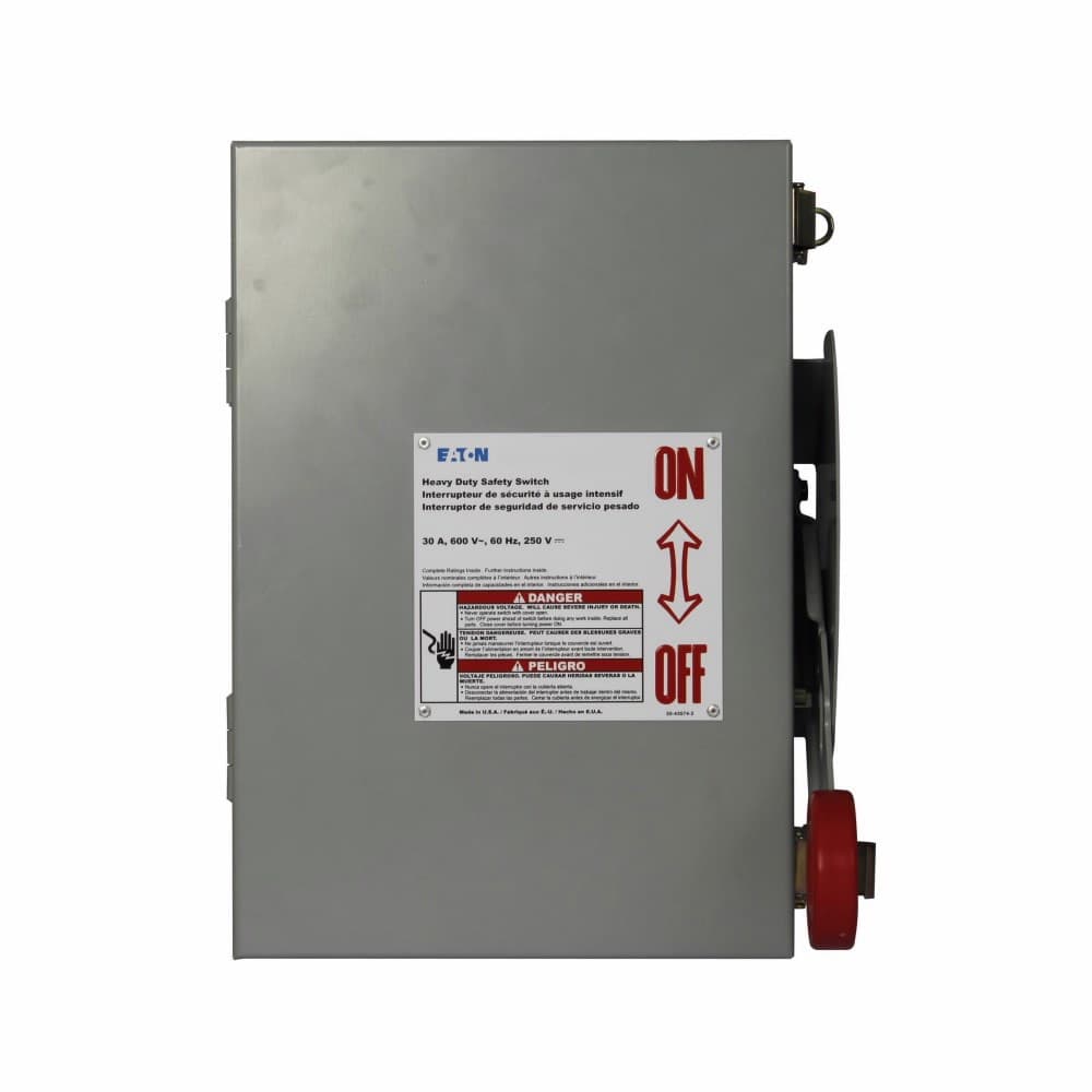 Eaton DH261UDK DH261UDK Eaton - Eaton Heavy duty single-throw non-fused safety switch, Single-throw, 30A, NEMA 12, Painted galvanized steel, , Non-fusible, Two-pole, Two-wire, 3 at 240 Vac TD 1 Ph, 7.5 at 480 Vac TD 1 Ph, 10 at 600 Vac TD 1 Ph, 15 at 600 Vdc Eaton DH261UDK DH261UDK Eaton - Eaton Heavy duty single-throw non-fused safety switch, Single-throw, 30A, NEMA 12, Painted galvanized steel, , Non-fusible, Two-pole, Two-wire, 3 at 240 Vac TD 1 Ph, 7.5 at 480 Vac TD 1 Ph, 10 at 600 Vac TD 1 Ph, 15 at 600 Vdc