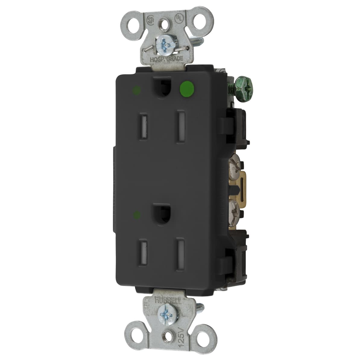Hubbell 2172BKLTRA Straight Blade Devices, Tamper Resistant Decorator Duplex Receptacle, Hospital Grade, Hubbell-Pro, LED Indicator, 15A 125V, 2-Pole 3-Wire Grounding, 5-15R, Black  ; Tamper Resistant, LED Indicator, USA Product Hubbell 2172BKLTRA Straight Blade Devices, Tamper Resistant Decorator Duplex Receptacle, Hospital Grade, Hubbell-Pro, LED Indicator, 15A 125V, 2-Pole 3-Wire Grounding, 5-15R, Black  ; Tamper Resistant, LED Indicator, USA Product