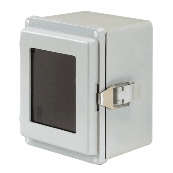 Hoffman A1066JFGQRPWR Hinge Cover with Quick-Release Latch, Type 4X, 9.5x6.0x5.5, Fiberglass, Window Hoffman A1066JFGQRPWR Hinge Cover with Quick-Release Latch, Type 4X, 9.5x6.0x5.5, Fiberglass, Window