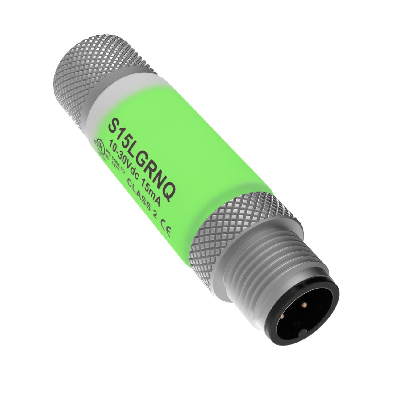Banner S15LGRNQ Banner Engineering S15LGRNQ is a pilot light designed with 2-color G (Not activated) / R (activated) LED illumination, serving as a 2-color in-line sensor status indicator. It features a durable polyurethane (PUR) housing and is equipped with a 4-pin Euro-style M12 male connector for connectivity. The dimensions of this part are L27.9mm x D15mm and L58mm x D15mm, supporting a supply voltage range of 10Vdc-30Vdc (12Vdc-24Vdc nominal). It operates efficiently within an ambient air temperature range of -40°C to +50°C. This part boasts a high degree of protection, rated at IP66, IP67, IP68, and NEMA 1, ensuring its resilience in various environmental conditions. Its cylindrical linear strip shape is designed for straightforward integration, and it includes 1 x digital input (10-30Vdc; NPN) for color control. Banner S15LGRNQ Banner Engineering S15LGRNQ is a pilot light designed with 2-color G (Not activated) / R (activated) LED illumination, serving as a 2-color in-line sensor status indicator. It features a durable polyurethane (PUR) housing and is equipped with a 4-pin Euro-style M12 male connector for connectivity. The dimensions of this part are L27.9mm x D15mm and L58mm x D15mm, supporting a supply voltage range of 10Vdc-30Vdc (12Vdc-24Vdc nominal). It operates efficiently within an ambient air temperature range of -40°C to +50°C. This part boasts a high degree of protection, rated at IP66, IP67, IP68, and NEMA 1, ensuring its resilience in various environmental conditions. Its cylindrical linear strip shape is designed for straightforward integration, and it includes 1 x digital input (10-30Vdc; NPN) for color control.