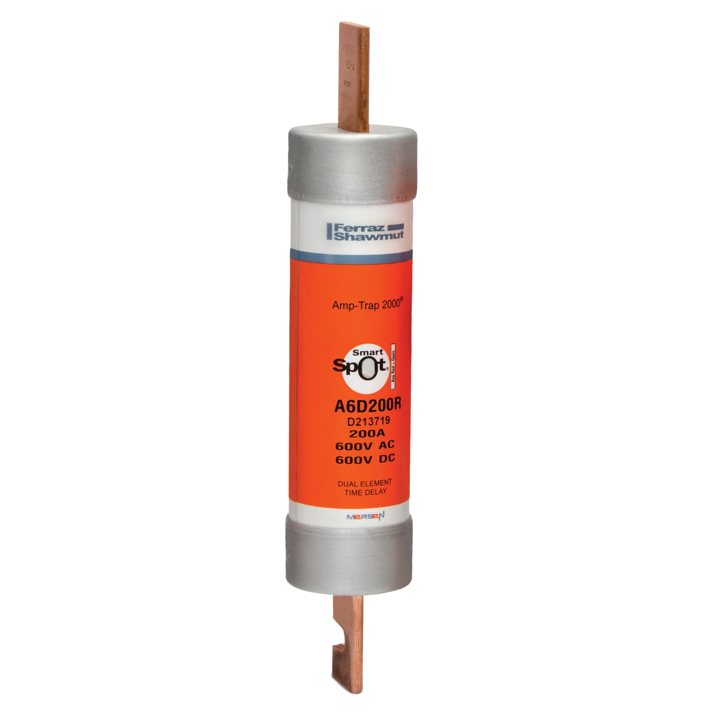Mersen A6D200R A6D200R Mersen - Fuse A6D-R - Class RK1 - Time-Delay 600VAC 600VDC 200A Blade SmartSpot® Amp-Trap 2000® Mersen A6D200R A6D200R Mersen - Fuse A6D-R - Class RK1 - Time-Delay 600VAC 600VDC 200A Blade SmartSpot® Amp-Trap 2000®