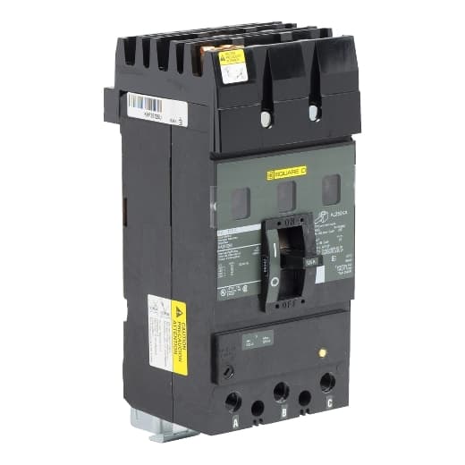 Schneider Electric LAL36150 Square D by Schneider Electric LAL36150 is a Moulded Case Circuit Breaker (MCCB) within the PowerPacT LAL sub-range, featuring a PowerPact LA-Frame 600 TMD design. It is a 3-pole (3P) device with a rated current of 150A and offers both thermal protection (overload) and magnetic protection (short-circuit). The breaker has a rated insulation voltage (Ui) of 750 V, a rated voltage (AC) of 600Vac 600Y/347Vac, and a rated voltage (DC) of 250Vdc. It is designed for individual unit mount on plate with lugs on both load and line sides for connection. The net dimensions are 280 mm in height, 153 mm in width, and 150 mm in depth. It provides a degree of protection of IP40 and operates manually via a toggle. The protection settings include over-current fixed at 150A and short-circuit pickup current adjustable between 750A and 1500A. The rated operating voltage (Ue) is 600 V, with a rated impulse voltage (Uimp) of 8 kV. The trip current rating is 150 AT, with a frame current rating of 600 AF. Its short circuit breaking rating varies according to voltage, with 42kA at 240Vac, 30kA at 480Vac and 480Y/277Vac, 22kA at 600Vac and 600Y/347Vac, and 10kA at 250Vdc, all under UL489. The trip unit type is thermal-magnetic (adjustable) without a display, and it falls under utilisation category A. Schneider Electric LAL36150 Square D by Schneider Electric LAL36150 is a Moulded Case Circuit Breaker (MCCB) within the PowerPacT LAL sub-range, featuring a PowerPact LA-Frame 600 TMD design. It is a 3-pole (3P) device with a rated current of 150A and offers both thermal protection (overload) and magnetic protection (short-circuit). The breaker has a rated insulation voltage (Ui) of 750 V, a rated voltage (AC) of 600Vac 600Y/347Vac, and a rated voltage (DC) of 250Vdc. It is designed for individual unit mount on plate with lugs on both load and line sides for connection. The net dimensions are 280 mm in height, 153 mm in width, and 150 mm in depth. It provides a degree of protection of IP40 and operates manually via a toggle. The protection settings include over-current fixed at 150A and short-circuit pickup current adjustable between 750A and 1500A. The rated operating voltage (Ue) is 600 V, with a rated impulse voltage (Uimp) of 8 kV. The trip current rating is 150 AT, with a frame current rating of 600 AF. Its short circuit breaking rating varies according to voltage, with 42kA at 240Vac, 30kA at 480Vac and 480Y/277Vac, 22kA at 600Vac and 600Y/347Vac, and 10kA at 250Vdc, all under UL489. The trip unit type is thermal-magnetic (adjustable) without a display, and it falls under utilisation category A.