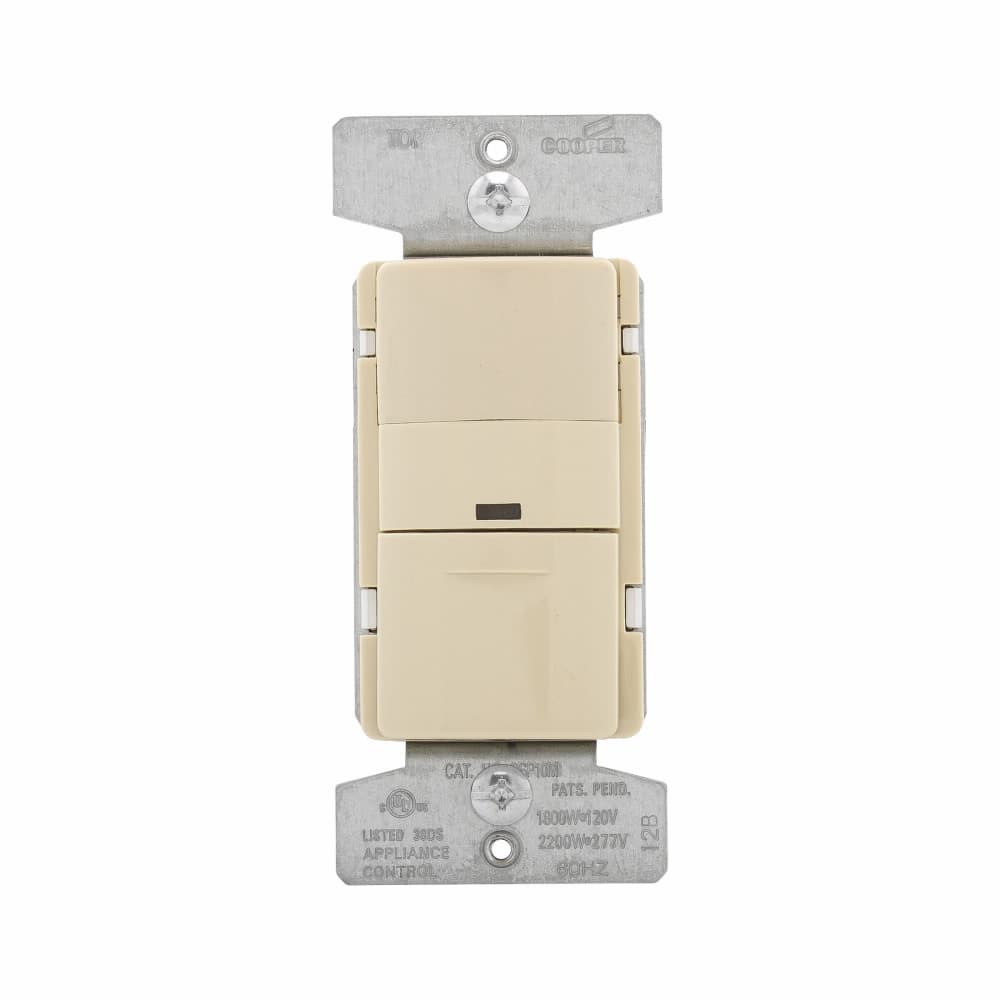 Eaton OSP10M-V OSP10M-V Eaton - Eaton occupancy sensor switch, Decorator, Flush, 120/277V, Wire lead, Ivory, Inc, MLV, ELV, Flr, halo, CFL, LED, Elec mtr lds, 1-pole, 3-way, 1-ph, 1000 sq ft, 2-rly, 800W (Inc/hal @120V), 1200W (Flr @120V), 2200W (Flr @277V) 729379 Eaton OSP10M-V OSP10M-V Eaton - Eaton occupancy sensor switch, Decorator, Flush, 120/277V, Wire lead, Ivory, Inc, MLV, ELV, Flr, halo, CFL, LED, Elec mtr lds, 1-pole, 3-way, 1-ph, 1000 sq ft, 2-rly, 800W (Inc/hal @120V), 1200W (Flr @120V), 2200W (Flr @277V) 729379