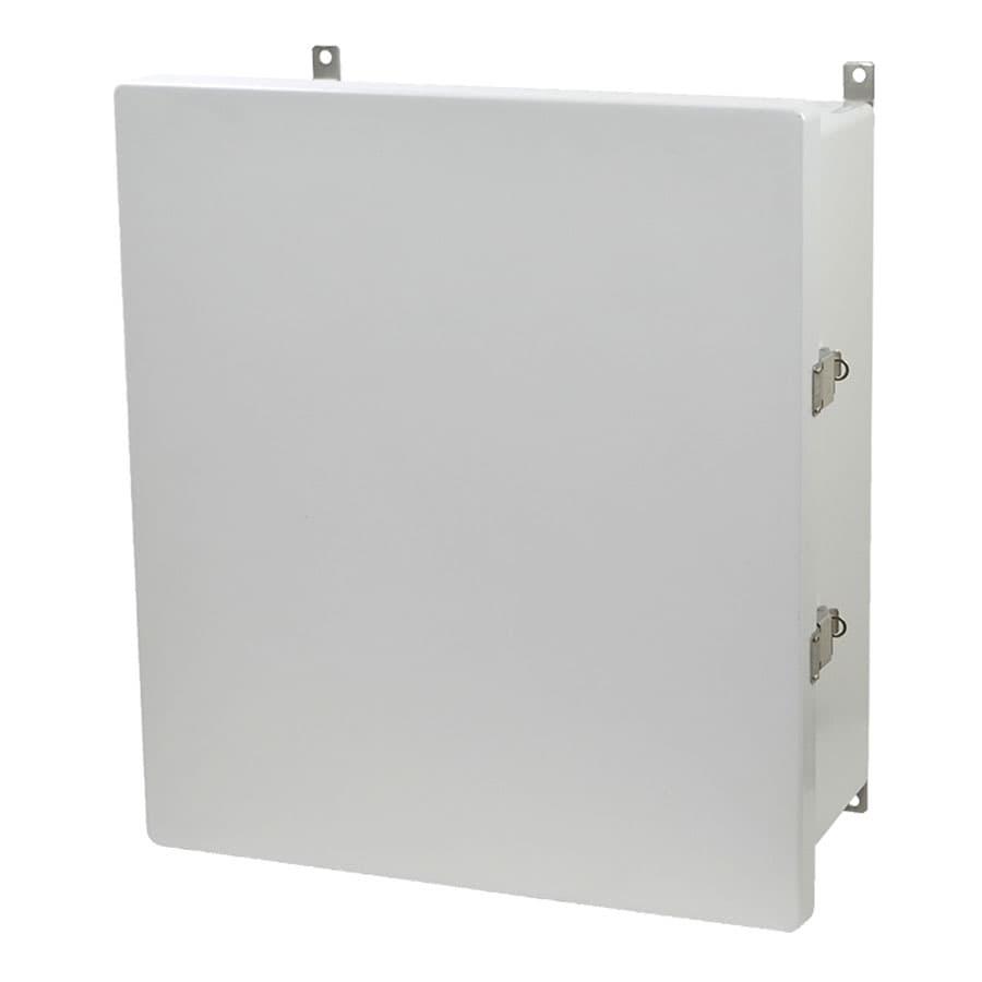 Allied Moulded Products AM1868L 18"x16"x8" AM Series fiberglass wall mount enclosure assembly with hinged cover and stainless-steel snap latch Allied Moulded Products AM1868L 18"x16"x8" AM Series fiberglass wall mount enclosure assembly with hinged cover and stainless-steel snap latch