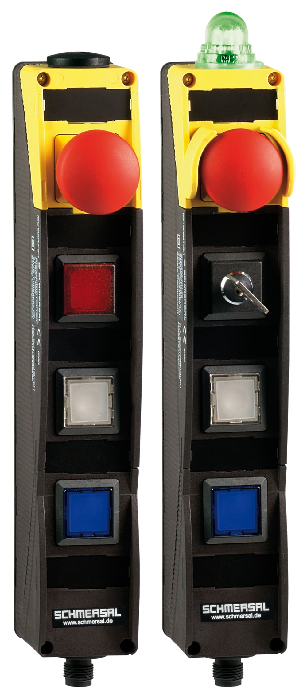 Schmersal BDF200-FB-NHK-LT-LT-LT-2875 Control panels; integrated FB interface for connection to the Safety-Field-Box SFB; Pos 1: E-STOP with protective collar; Pos 2: illuminated pushbutton 2875 with changeable colors; Pos 3: illuminated pushbutton 2875 with changeable colors; Pos 4: illumina Schmersal BDF200-FB-NHK-LT-LT-LT-2875 Control panels; integrated FB interface for connection to the Safety-Field-Box SFB; Pos 1: E-STOP with protective collar; Pos 2: illuminated pushbutton 2875 with changeable colors; Pos 3: illuminated pushbutton 2875 with changeable colors; Pos 4: illumina