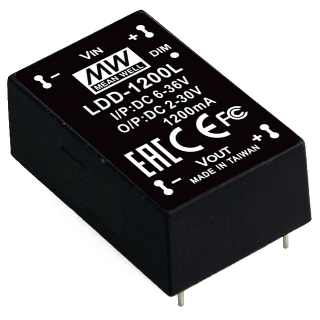 MEAN WELL LDD-1200L DC-DC Step down LED driver Constant Current (CC); Input 6-36Vdc; Output 1.2A at 2-30Vdc; PCB through hole; PWM + analog dimming and remote ON/OFF MEAN WELL LDD-1200L DC-DC Step down LED driver Constant Current (CC); Input 6-36Vdc; Output 1.2A at 2-30Vdc; PCB through hole; PWM + analog dimming and remote ON/OFF