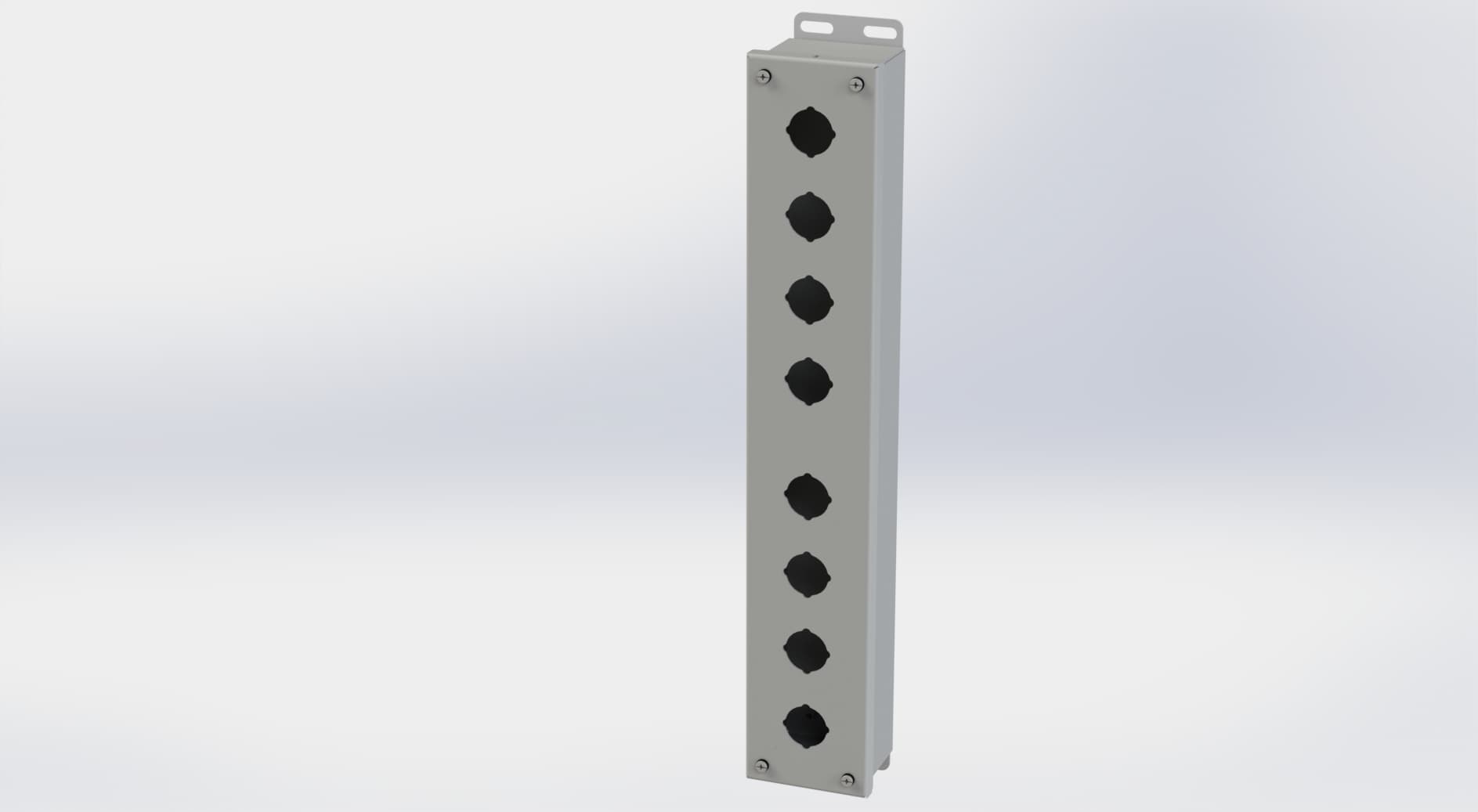 Saginaw Control SCE-8PB PB Enclosure, Height:20.25", Width:3.25", Depth:2.75", ANSI-61 gray powder coating inside and out. Saginaw Control SCE-8PB PB Enclosure, Height:20.25", Width:3.25", Depth:2.75", ANSI-61 gray powder coating inside and out.