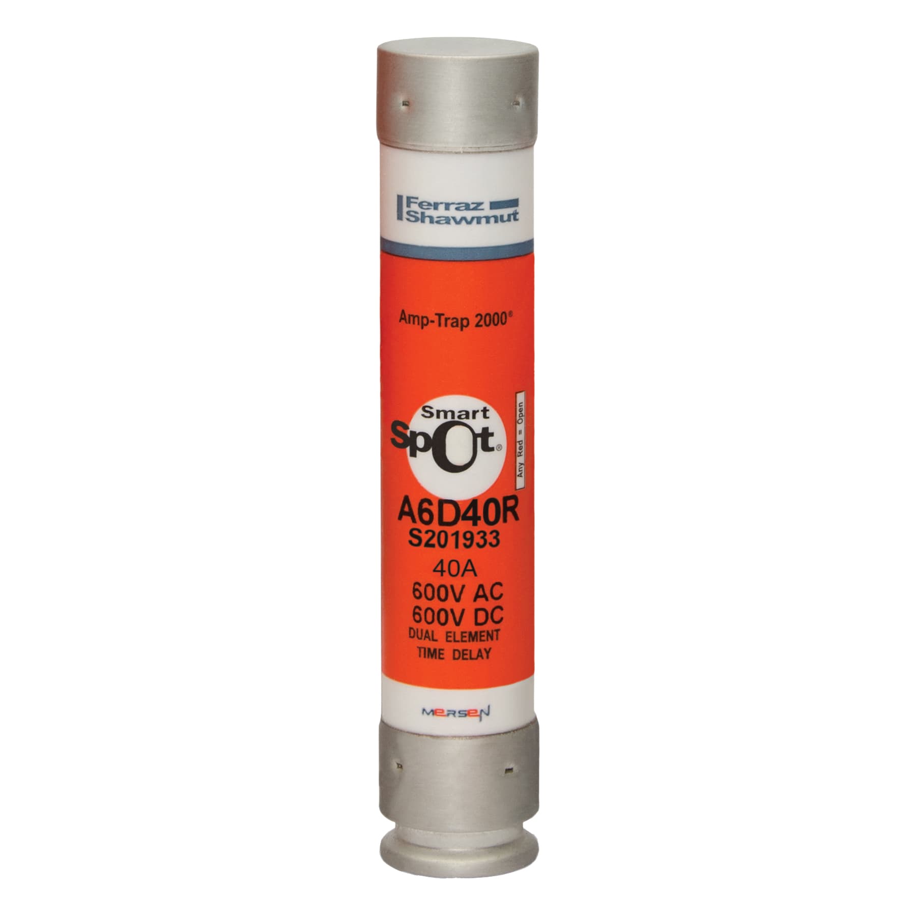 Mersen A6D40R A6D40R Mersen - Fuse A6D-R - Class RK1 - Time-Delay 600VAC 600VDC 40A Ferrule SmartSpot® Amp-Trap 2000® Mersen A6D40R A6D40R Mersen - Fuse A6D-R - Class RK1 - Time-Delay 600VAC 600VDC 40A Ferrule SmartSpot® Amp-Trap 2000®