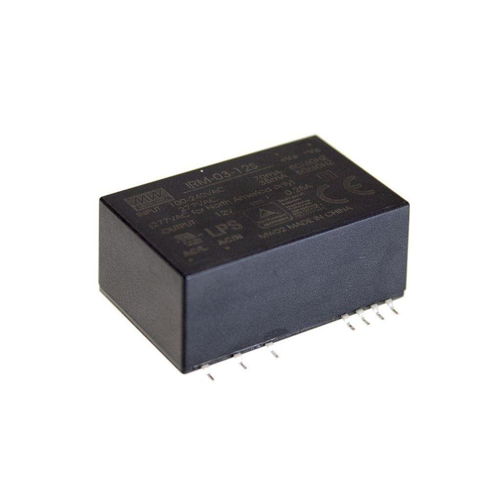 MEAN WELL IRM-03-24S AC-DC Single Output Encapsulated power supply, SMD; Input range 85-305VAC; Output 24VDC at 0.125A; Compact size MEAN WELL IRM-03-24S AC-DC Single Output Encapsulated power supply, SMD; Input range 85-305VAC; Output 24VDC at 0.125A; Compact size