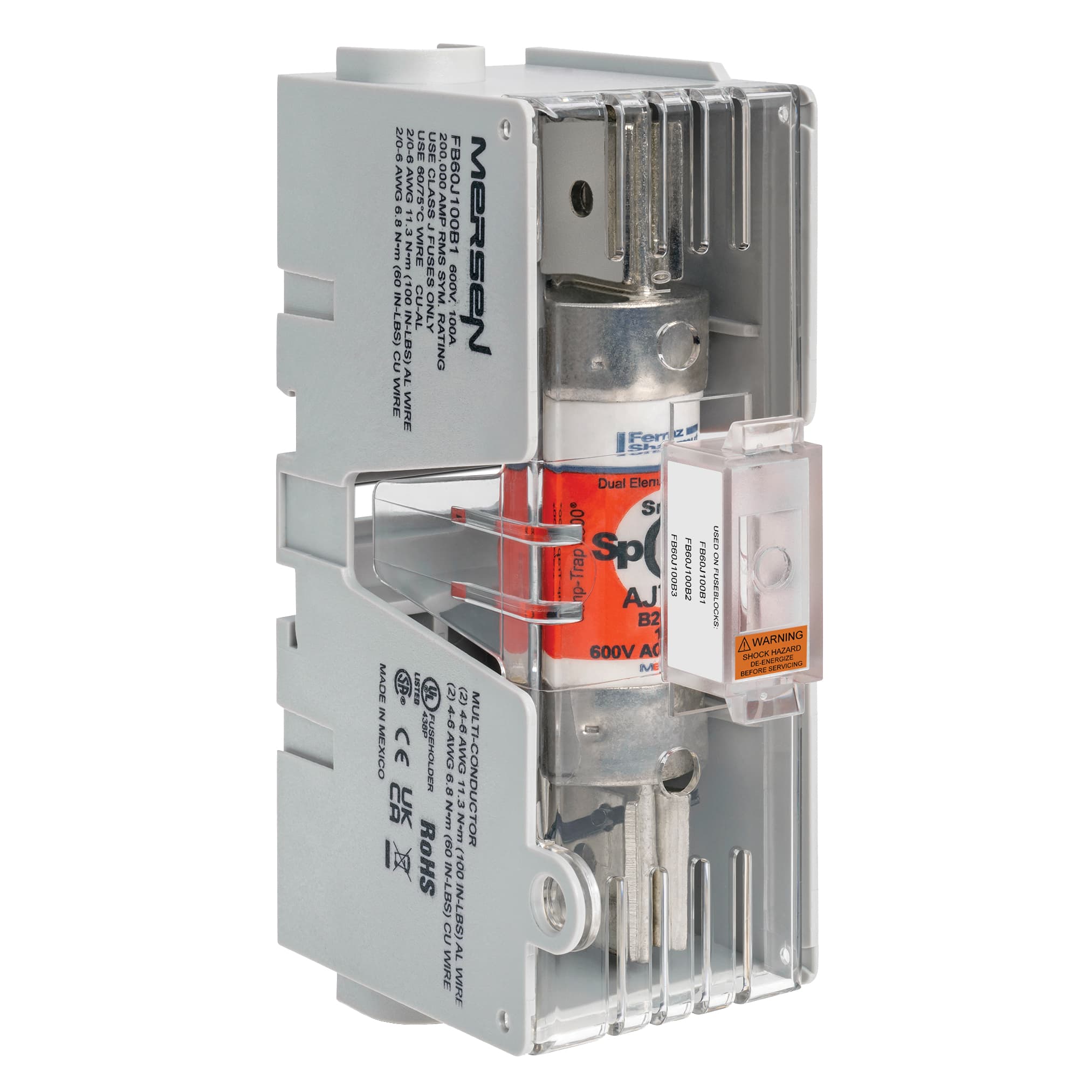 Mersen FB60J100B1 FB60J100B1 Mersen - Fuse Block 600VAC 600VDC Class J 100A 1-Pole Box Mersen FB60J100B1 FB60J100B1 Mersen - Fuse Block 600VAC 600VDC Class J 100A 1-Pole Box