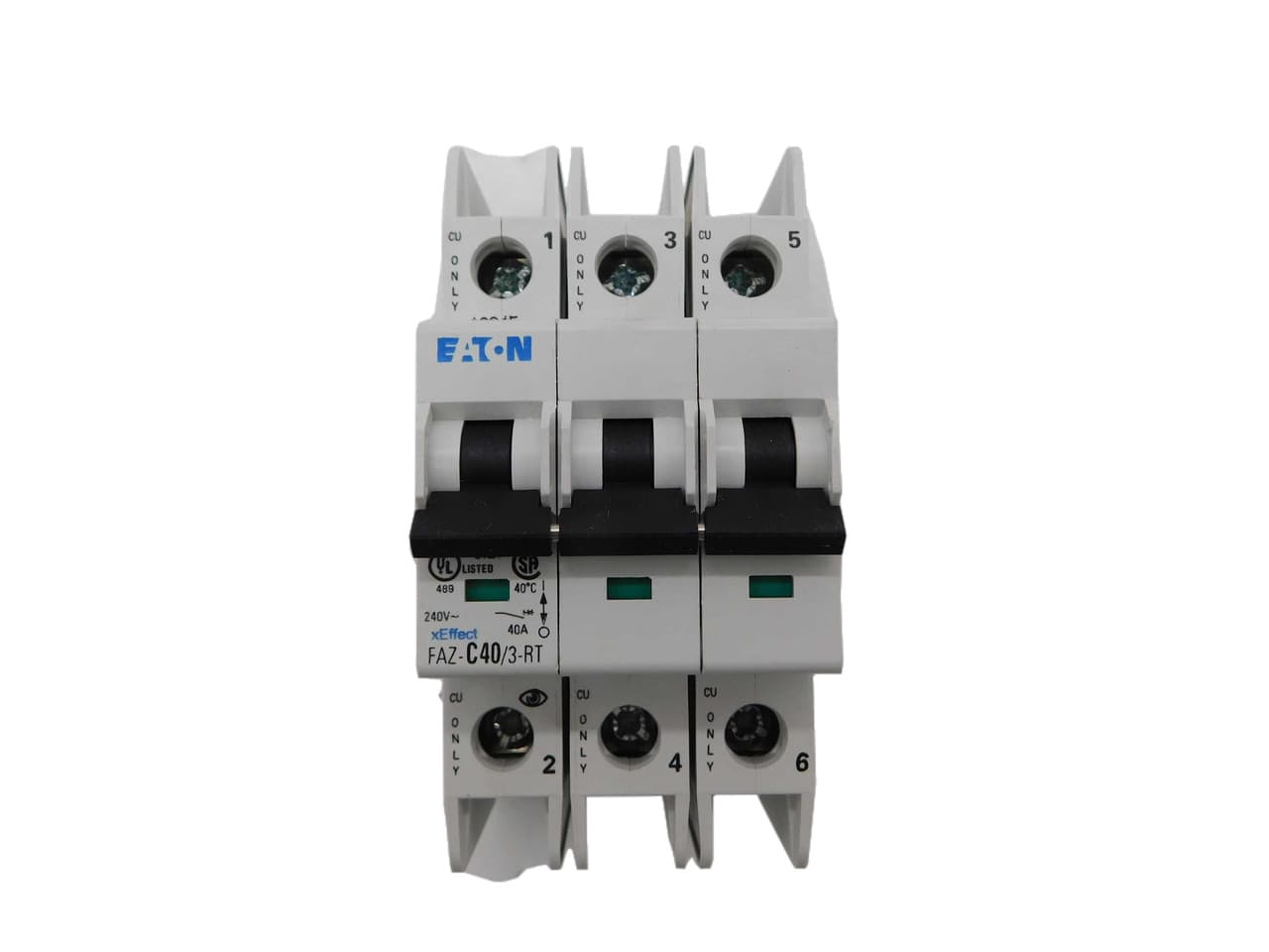 Eaton FAZ-C40/3 Eaton FAZ supplementary protector,UL 1077 Industrial miniature circuit breaker - supplementary protector,Medium levels of inrush current are expected,40 A,15 kAIC,Three-pole,5-10X /n,50-60 Hz,Standard terminals,C Curve Eaton FAZ-C40/3 Eaton FAZ supplementary protector,UL 1077 Industrial miniature circuit breaker - supplementary protector,Medium levels of inrush current are expected,40 A,15 kAIC,Three-pole,5-10X /n,50-60 Hz,Standard terminals,C Curve