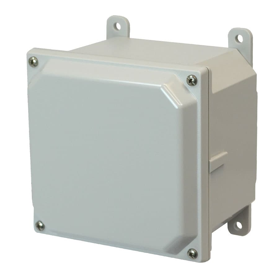 Allied Moulded Products AMP664 6"x6"x4" POLYLINE® polycarbonate wall mount enclosure assembly with 4-screw lift-off cover Allied Moulded Products AMP664 6"x6"x4" POLYLINE® polycarbonate wall mount enclosure assembly with 4-screw lift-off cover