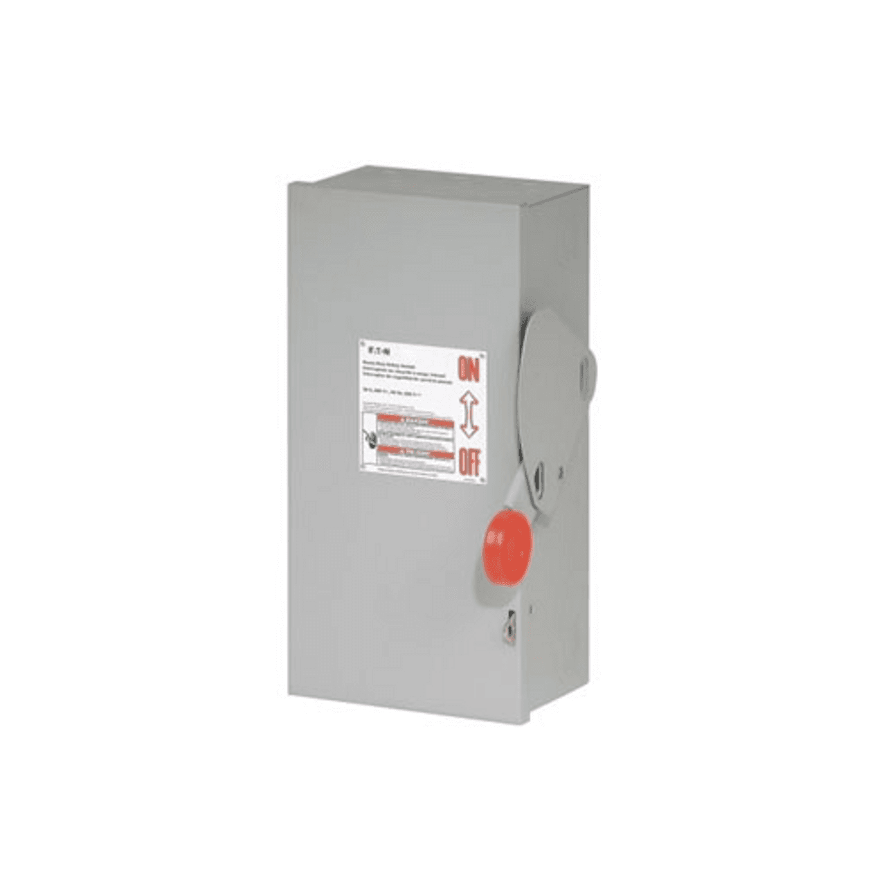 Eaton DH261FGK DH261FGK Eaton - Eaton Heavy duty single-throw fused safety switch, Enhanced visible blade, 30 A, NEMA 1, Painted steel, Class H, Fusible without neutral, Two-pole, Two-wire, 600 V, Max Hp: 7.5, 10 hp/15 hp (1PH @480,600 V TD/600 Vdc), #14-#2 Cu/Al Eaton DH261FGK DH261FGK Eaton - Eaton Heavy duty single-throw fused safety switch, Enhanced visible blade, 30 A, NEMA 1, Painted steel, Class H, Fusible without neutral, Two-pole, Two-wire, 600 V, Max Hp: 7.5, 10 hp/15 hp (1PH @480,600 V TD/600 Vdc), #14-#2 Cu/Al
