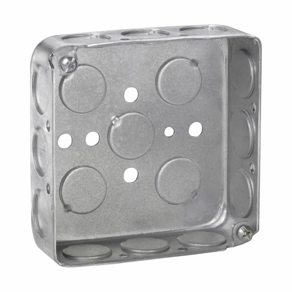 Eaton TP408 Eaton Crouse-Hinds series Square Outlet Box, (5) 1/2", 4", Conduit (no clamps), Drawn, 1-1/4", Steel, (12) 1/2", 18.0 cubic inch capacity Eaton TP408 Eaton Crouse-Hinds series Square Outlet Box, (5) 1/2", 4", Conduit (no clamps), Drawn, 1-1/4", Steel, (12) 1/2", 18.0 cubic inch capacity