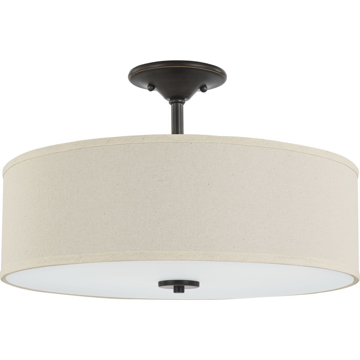 Hubbell P350168-020 Harkening back to a simpler time, the Inspire Collection Antique Bronze Three-Light Semi-Flush Mount's timeless demeanor is sure to become a favorite for generations. A round, off-white linen shade with an etched glass diffuser steals the show and creates Hubbell P350168-020 Harkening back to a simpler time, the Inspire Collection Antique Bronze Three-Light Semi-Flush Mount's timeless demeanor is sure to become a favorite for generations. A round, off-white linen shade with an etched glass diffuser steals the show and creates