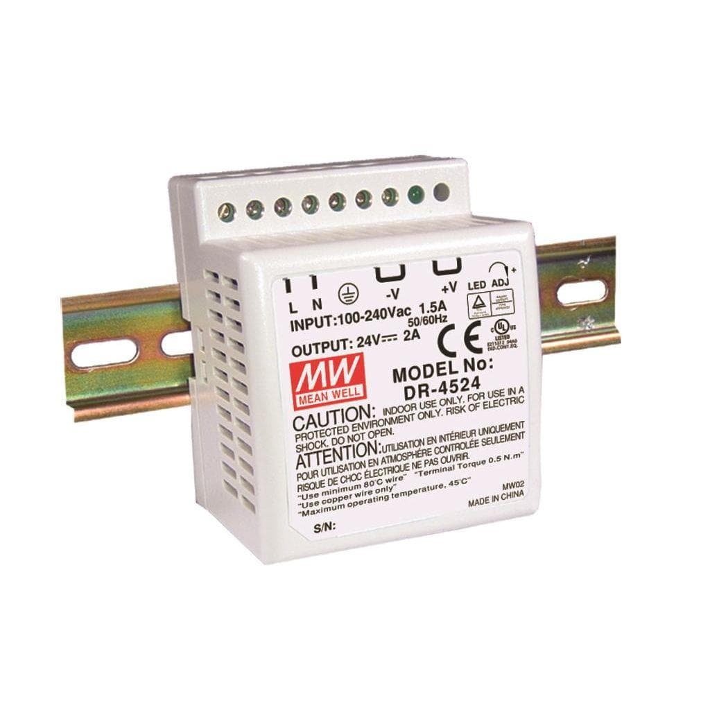MEAN WELL DR-4512 AC-DC Industrial DIN rail power supply; Output 12Vdc at 3.5A; plastic case; DR-4512 is succeeded by HDR-60-12. MEAN WELL DR-4512 AC-DC Industrial DIN rail power supply; Output 12Vdc at 3.5A; plastic case; DR-4512 is succeeded by HDR-60-12.