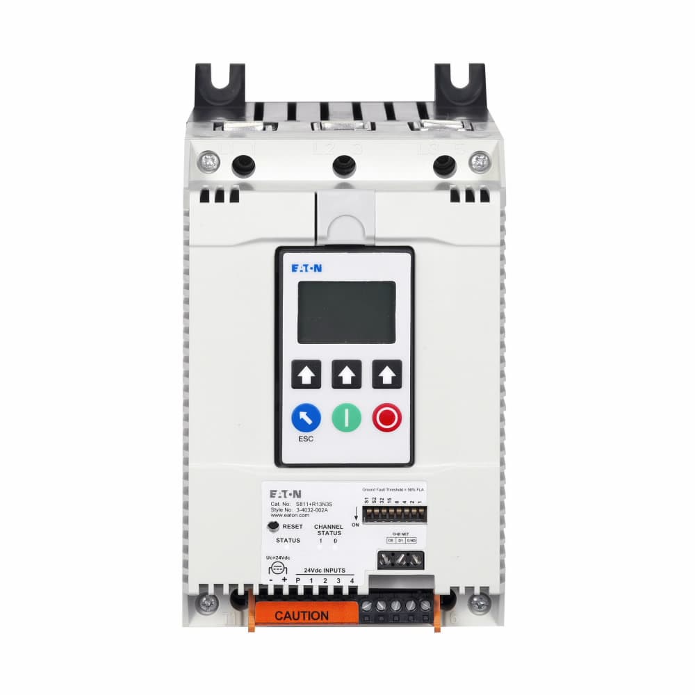 Eaton S811+R10N3S S811+R10N3S Eaton - Eaton S811+ soft starter, 1000 A, R-frame, Three-pole, 24 V power, 200-600 V operating voltage, 47-63 Hz, 1-2 conductors, #22-14 AWG wire, 120 Vdc, 240 Vac, Modbus RTU, NEMA 0, LCD display, -30°C to -50°C Eaton S811+R10N3S S811+R10N3S Eaton - Eaton S811+ soft starter, 1000 A, R-frame, Three-pole, 24 V power, 200-600 V operating voltage, 47-63 Hz, 1-2 conductors, #22-14 AWG wire, 120 Vdc, 240 Vac, Modbus RTU, NEMA 0, LCD display, -30°C to -50°C