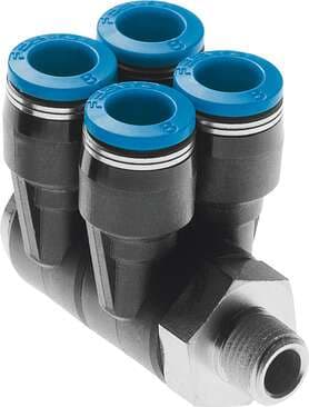 Festo 190797 multiple distributor QSLV4-3/8-3/8-U 4-fold, 360° orientable. Size: Standard, Nominal size: 5,2 mm, Type of seal on screw-in stud: coating, Assembly position: Any, Design structure: Push/pull principle Festo 190797 multiple distributor QSLV4-3/8-3/8-U 4-fold, 360° orientable. Size: Standard, Nominal size: 5,2 mm, Type of seal on screw-in stud: coating, Assembly position: Any, Design structure: Push/pull principle