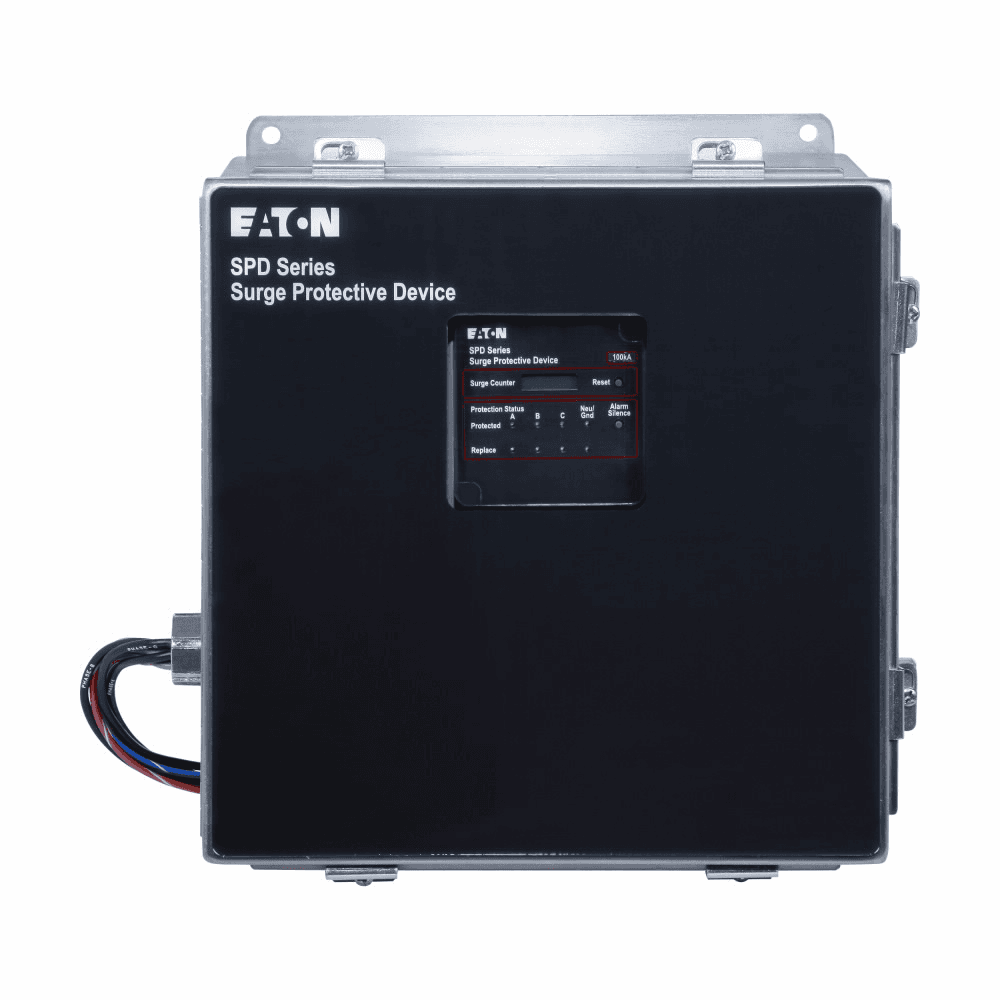 Eaton SPD100600D1Q SPD100600D1Q Eaton - Surge Protection Device, SPD series, 100 kAIC, 600V delta (4W+G), Basic feature package, NEMA 4X with internal disconnect stainless steel enclosure, External side mount, 840 L-G, 840 L-L operating voltage Eaton SPD100600D1Q SPD100600D1Q Eaton - Surge Protection Device, SPD series, 100 kAIC, 600V delta (4W+G), Basic feature package, NEMA 4X with internal disconnect stainless steel enclosure, External side mount, 840 L-G, 840 L-L operating voltage