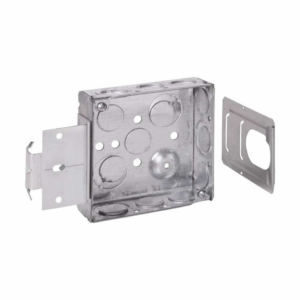 Eaton TP404REDMSB Eaton Crouse-Hinds series Square Outlet Box, (2) 1/2", (2) 1/2", (1) 3/4" E, 4", MSB, Red, Conduit (no clamps), Welded, 1-1/2", Steel, (8) 1/2",(4) 1/2", (1) 3/4" E, 22.0 cubic inch capacity Eaton TP404REDMSB Eaton Crouse-Hinds series Square Outlet Box, (2) 1/2", (2) 1/2", (1) 3/4" E, 4", MSB, Red, Conduit (no clamps), Welded, 1-1/2", Steel, (8) 1/2",(4) 1/2", (1) 3/4" E, 22.0 cubic inch capacity