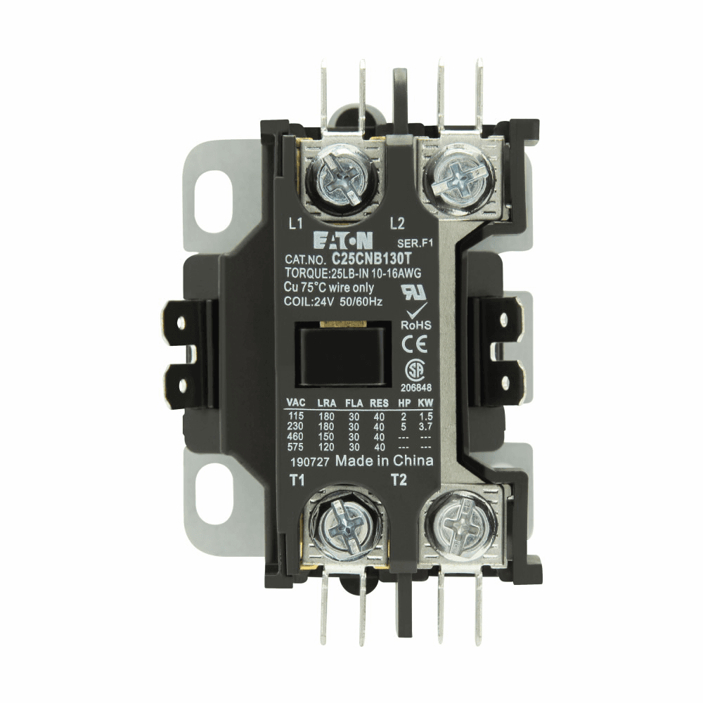 Eaton C25CNB130B C25CNB130B Eaton - Eaton definite purpose contactor, Quick, 30A, 110-120 Vac, 50/60 Hz, Open with metal mounting plate, Compact, single-pole w/shunt, 30A, Contactor, Single-pole, 40A, Binding head screw and quick connect terminals, Non-reversing Eaton C25CNB130B C25CNB130B Eaton - Eaton definite purpose contactor, Quick, 30A, 110-120 Vac, 50/60 Hz, Open with metal mounting plate, Compact, single-pole w/shunt, 30A, Contactor, Single-pole, 40A, Binding head screw and quick connect terminals, Non-reversing