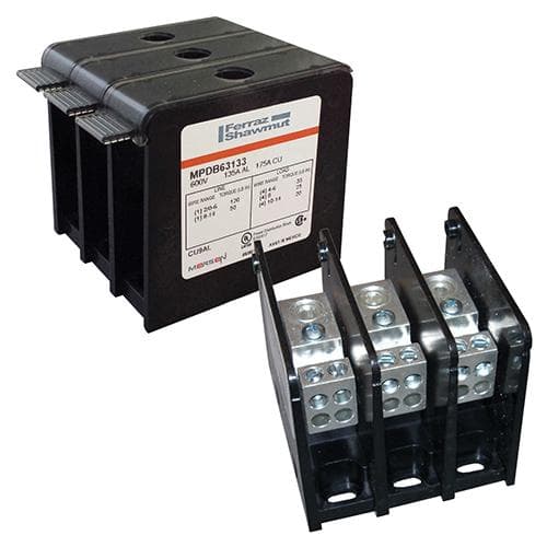 Mersen MPDB67003 MPDB67003 Mersen Open-Style PDB UL 1953 1000V 250A Tin-plated Aluminum - 310A 3-Pole 1 - 1 openings; 350-#6 --- 350-#6 Box to Box Mersen MPDB67003 MPDB67003 Mersen Open-Style PDB UL 1953 1000V 250A Tin-plated Aluminum - 310A 3-Pole 1 - 1 openings; 350-#6 --- 350-#6 Box to Box