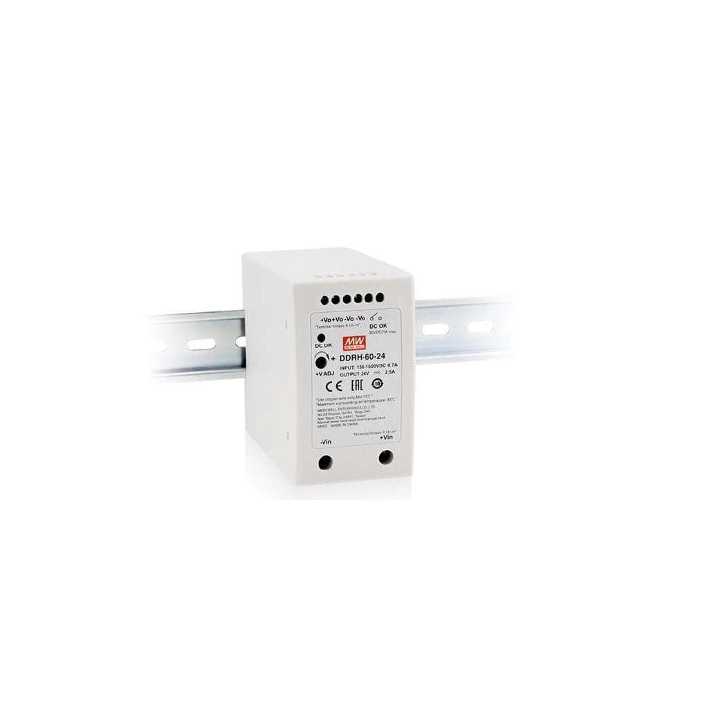 MEAN WELL DDRH-60-5 DC-DC Ultra-high Input DIN rail converter; Input 150-1500Vdc; Single Output 5Vdc at 10A; DC OK MEAN WELL DDRH-60-5 DC-DC Ultra-high Input DIN rail converter; Input 150-1500Vdc; Single Output 5Vdc at 10A; DC OK