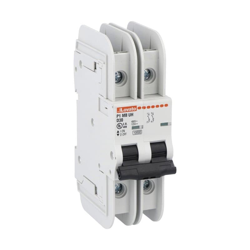 Lovato Electric P1MBUH2PD30 P1MBUH2PD30 Lovato - Miniature circuit breaker, 2P - 10kA. 2 modules, characteristic D, 30A Lovato Electric P1MBUH2PD30 P1MBUH2PD30 Lovato - Miniature circuit breaker, 2P - 10kA. 2 modules, characteristic D, 30A