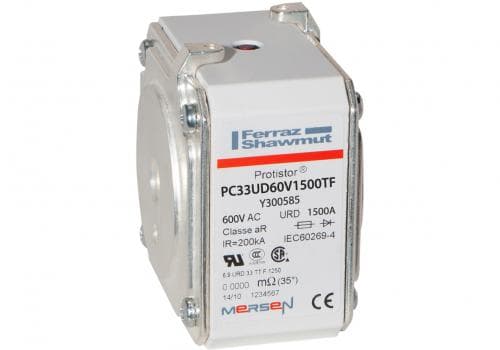 Mersen Y300585 Y300585 Mersen - Square Body High-Speed Fuse Protistor® Size 33 aR 600VAC IEC 650VAC UL 1500A With Striker Flush ends metric threads Mersen Y300585 Y300585 Mersen - Square Body High-Speed Fuse Protistor® Size 33 aR 600VAC IEC 650VAC UL 1500A With Striker Flush ends metric threads