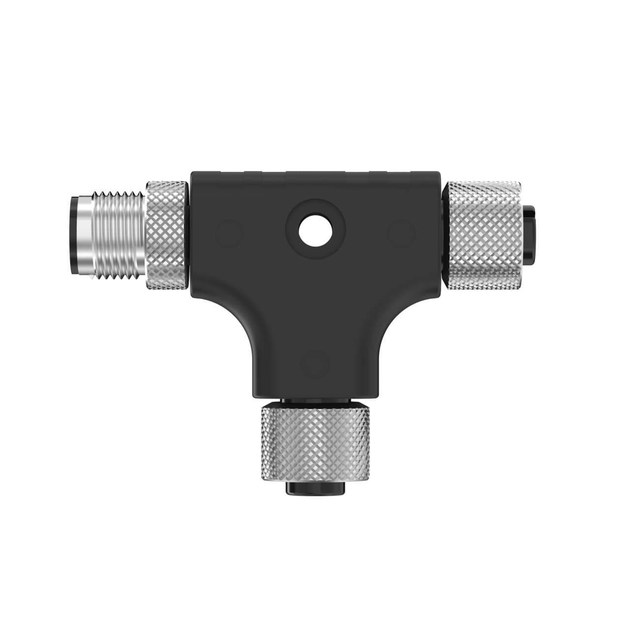 Banner CSB-M1250M1250-T M12 T Splitter - Passive; 5-pin Female Trunk Straight; 5-pin Female T Branch (1); 5-pin Male T Branch(1); Black TPU Splitter Junction Banner CSB-M1250M1250-T M12 T Splitter - Passive; 5-pin Female Trunk Straight; 5-pin Female T Branch (1); 5-pin Male T Branch(1); Black TPU Splitter Junction