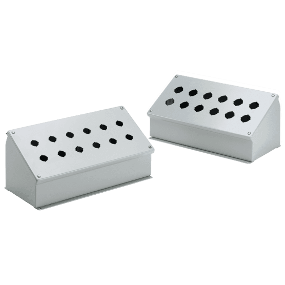 Hoffman E1PBAM Sloped-Front Pushbutton Enclosures, Type 12, 1PB x 22.5mm, Gray, Steel Hoffman E1PBAM Sloped-Front Pushbutton Enclosures, Type 12, 1PB x 22.5mm, Gray, Steel