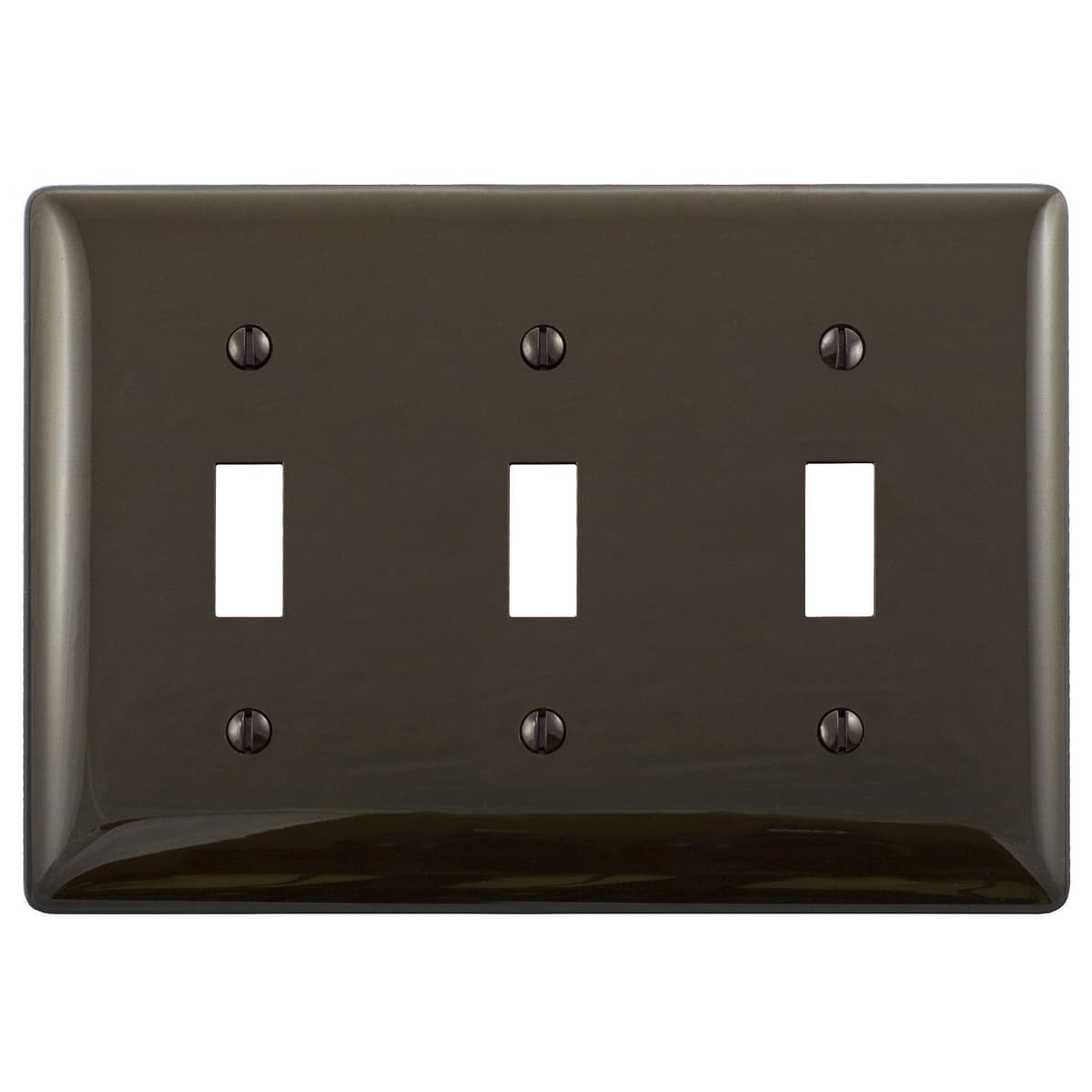 Hubbell NP3 Wallplates and Box Covers, Wallplate, Nylon, 3-Gang, 3) Toggle, Brown  ; Reinforcement ribs for extra strength ; Captive screw feature holds mounting screw in place ; High-impact, self-extinguishing nylon material ; Smooth, easy to clean finish ; Standard Hubbell NP3 Wallplates and Box Covers, Wallplate, Nylon, 3-Gang, 3) Toggle, Brown  ; Reinforcement ribs for extra strength ; Captive screw feature holds mounting screw in place ; High-impact, self-extinguishing nylon material ; Smooth, easy to clean finish ; Standard