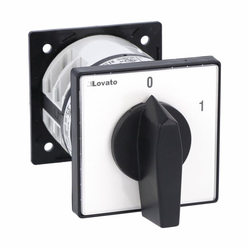 Lovato Electric 7GN4090O 7GN4090O Lovato - Rotary cam switch 7GN series, ON-OFF switch 1 pole 40A, for rear mounting with black handle, front plate 65X65mm Lovato Electric 7GN4090O 7GN4090O Lovato - Rotary cam switch 7GN series, ON-OFF switch 1 pole 40A, for rear mounting with black handle, front plate 65X65mm